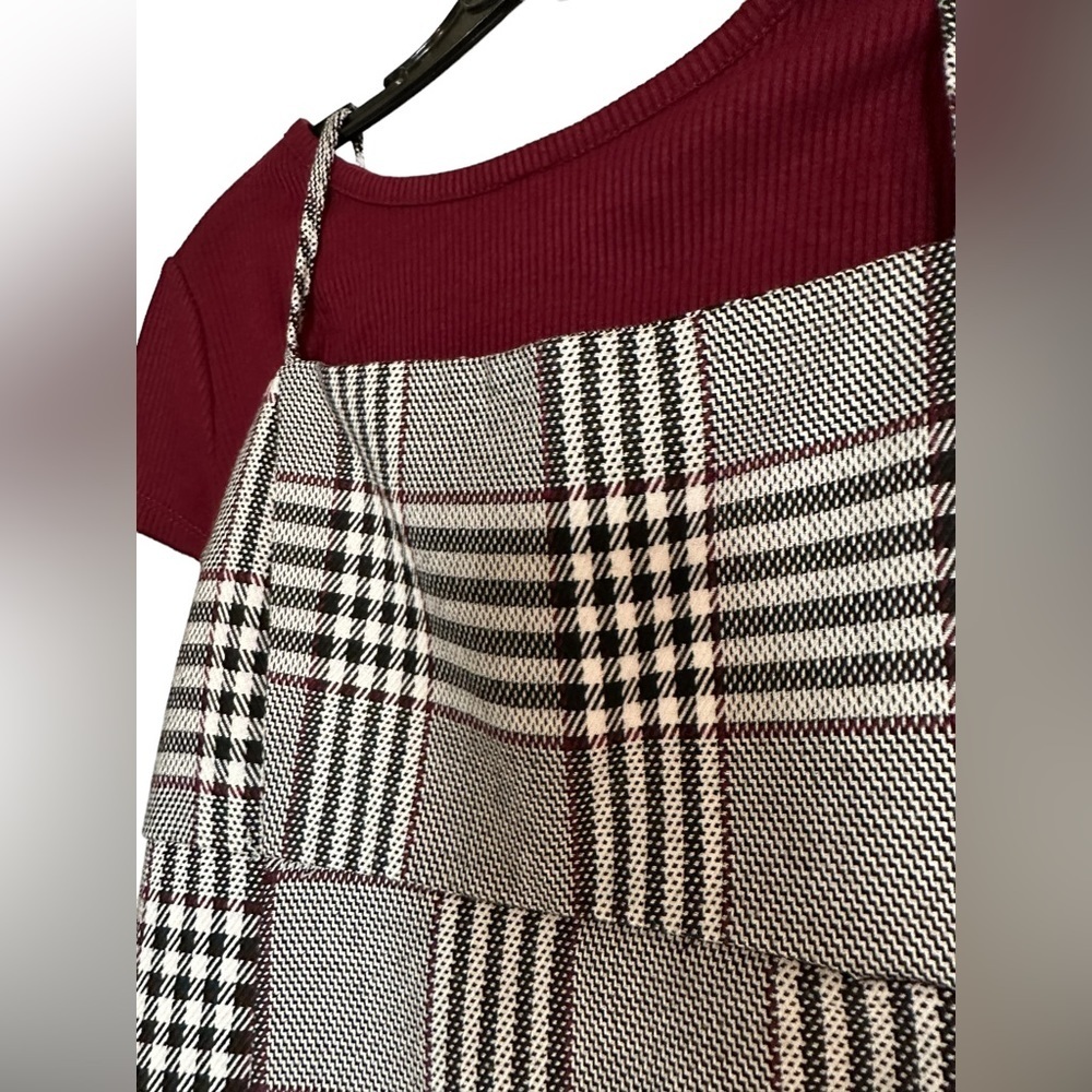 Rare Editions Girls Jumper Dress Two Piece Maroon Plaid 8 - Picture 8 of 8